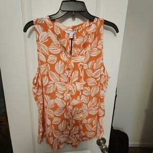 Orange Leaf Print Sleeveless Top